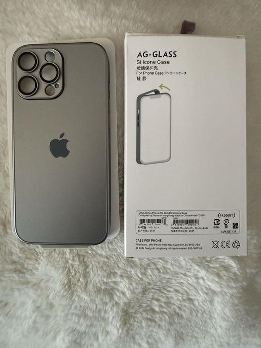 Husa noua din silicon si Sticla pentru iphone 16 ProMax Titanium Grey