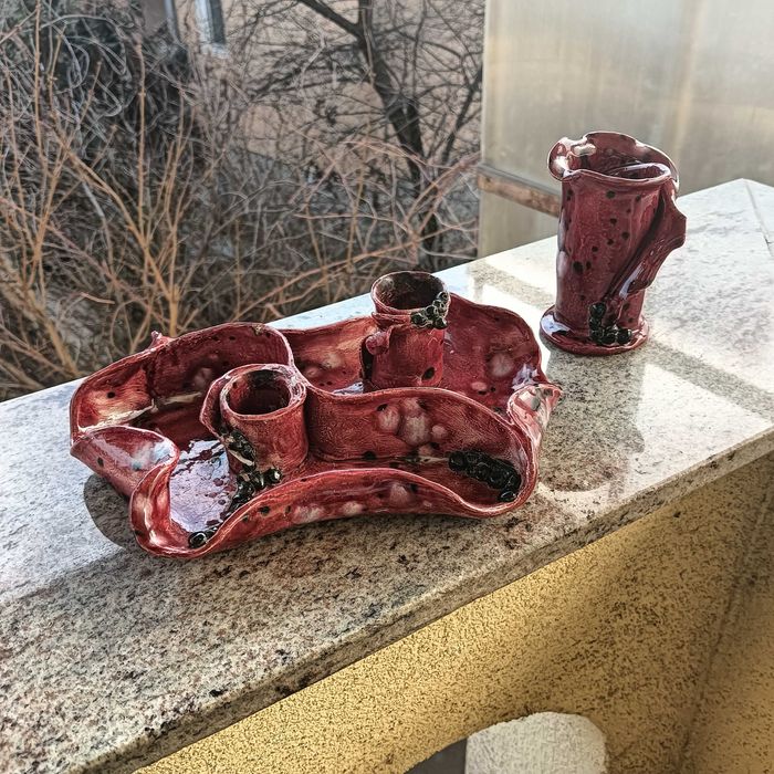 Piese din ceramica pictate manual, rustice