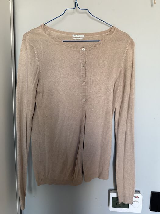 Cardigan scurt crem , din vascoza si matase