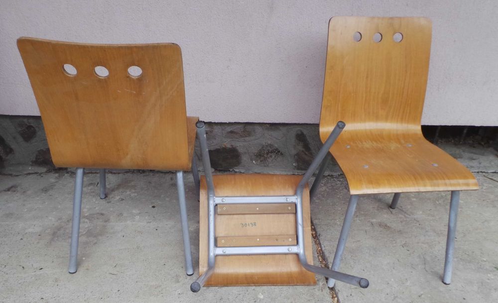 Scaune schelet metalic, spatar/sezut lemn stratificat si BONUS