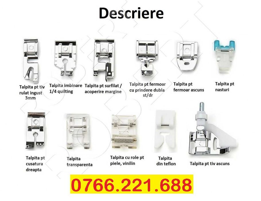 Set 11 picioruse talpite tiv surfilat fermoar piele pt masini de cusut