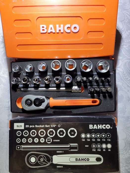 Cheie clichet si trusa tubulare + biti 1/4", Bahco, 25 piese