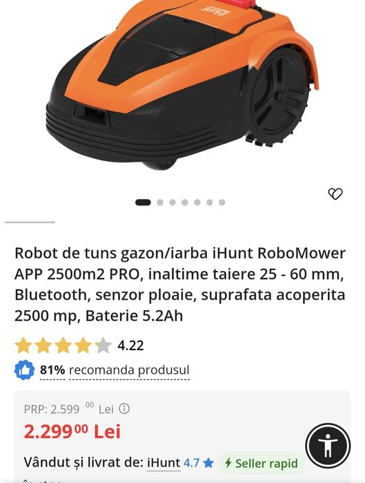 Robot de tuns gazon/iarba iHunt RoboMower APP 2500m2 PRO