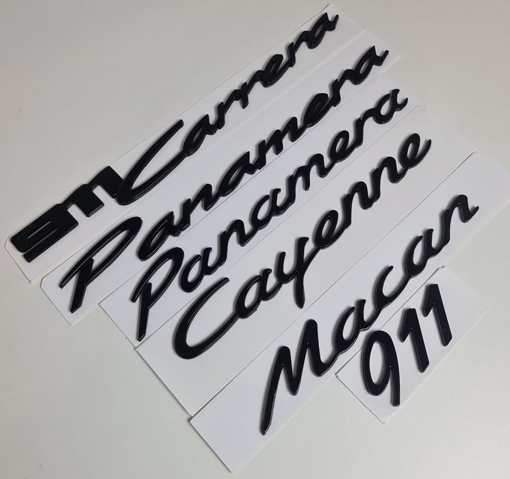 Emblema-Scris-Porsche-911-Carrera-Macan-Cayenne-Panamera-Negru-Lucios
