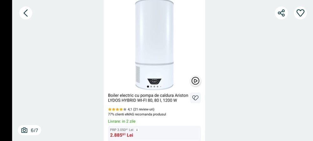 Boiler Ariston cu pompa de căldură