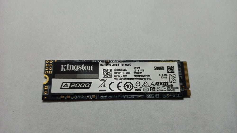 SSD M.2 NVMe Kingston A2000, 500GB (с DRAM-буфером)