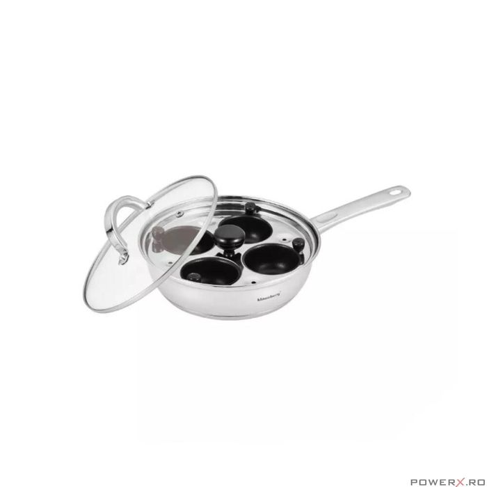 Tigaie inox, cu insertie pentru oua, compartimente pentru 4 oua, capac