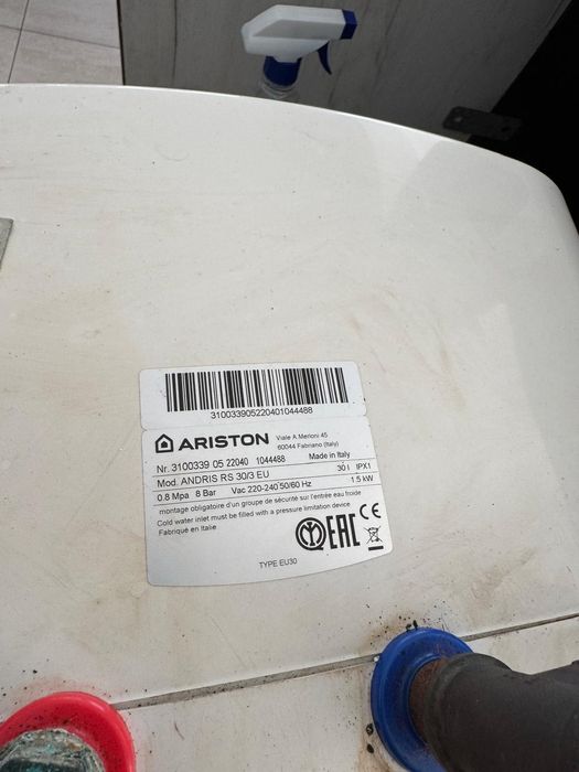 Boiler Ariston 0.8 Mpa 8 Bar 1.5 KW Vac 220-240 50/60 Hz