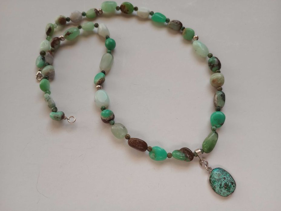 colier argint si pietre naturale crisopraz,pandantiv turcoaz