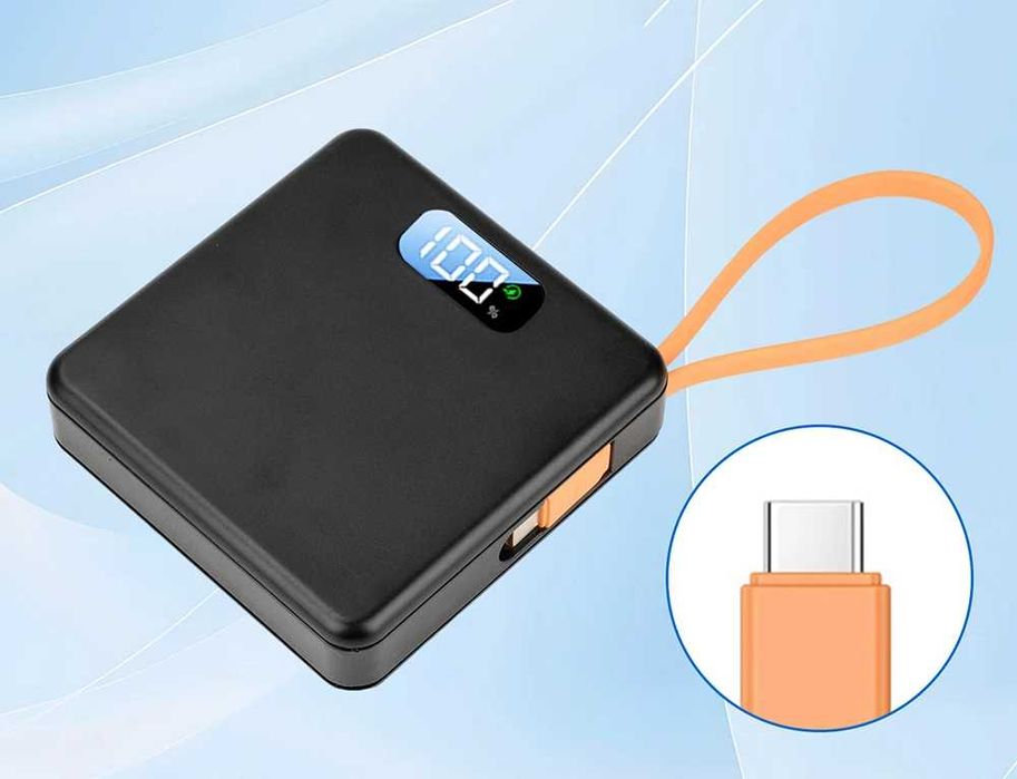 DPLUS 10000mAh Външна Батерия Power Bank Вграден Кабел Type C Дисплей