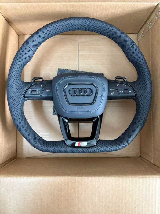 Volan Audi Teșit S-Line Audi A1 A3 A4 A5 A6 A7 A8 R8 Q3 Q5 Q7 TT Piele Nappa + Perforată, Padele și Airbag
