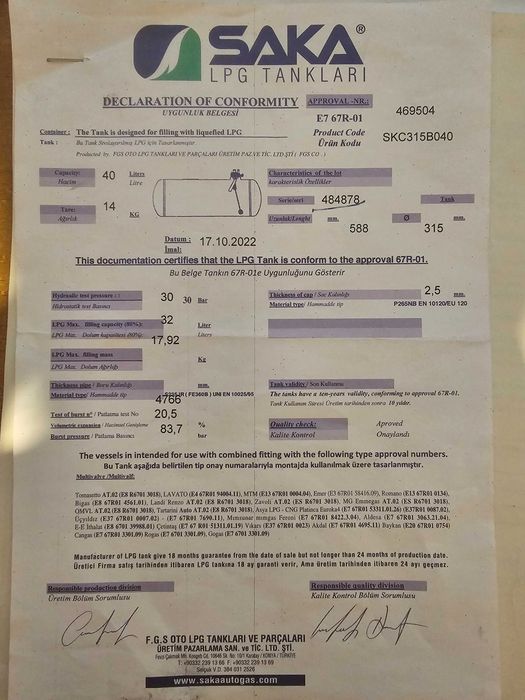 Части за Алфа Ромео 146, газова бутилка