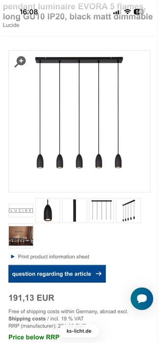 Полилей/Пендел черен; бял; стъкло; бетон, месинг