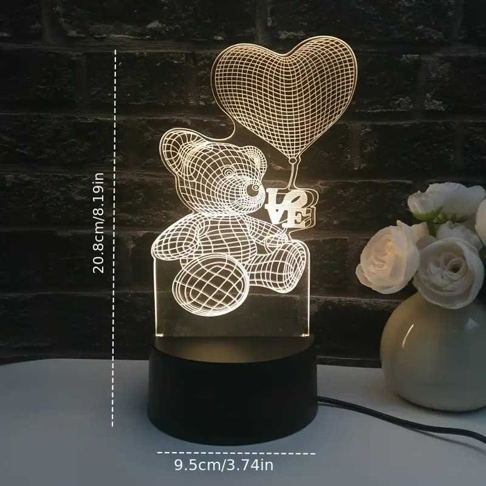 Нова LED 3D лампа Мече с балон сърце