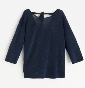Bluza bleumarin fir metalic stralucitor cu panglica la spate