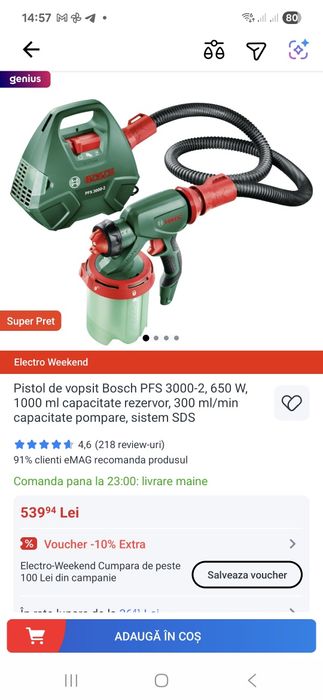 Pistol de vopsit Bosch PFS 3000-2, 650 W, 1000 ml capacitate rezervor,
