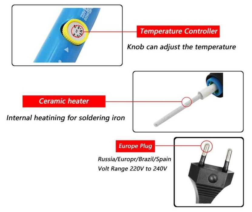 Ciocan de lipit 60W cu temperatura reglabila + 10 varfuri de rezerva