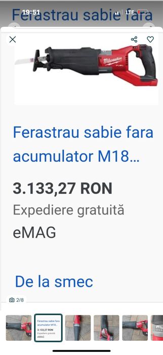 Fierastrau sabie Milwaukee turatie  m18 cu variator fsx stare  nou