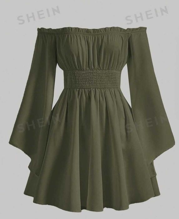 Fairycore Зелена рокля с отворени рамена и ръкави SHEIN MOD