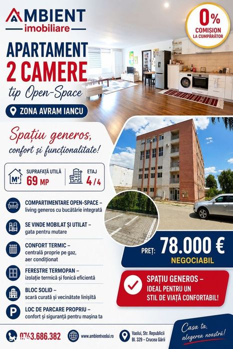 Apartament cu 2 camere tip ”open-space”, mobilat și utilat, zona CRUCE — fotografia 1