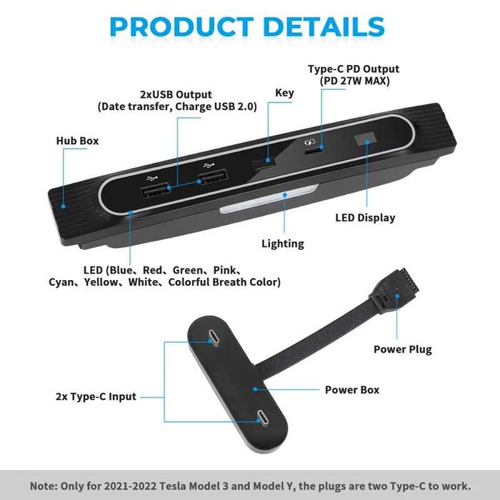 accesorii hub doking usb Tesla  3/Y -27 W  cu lumini