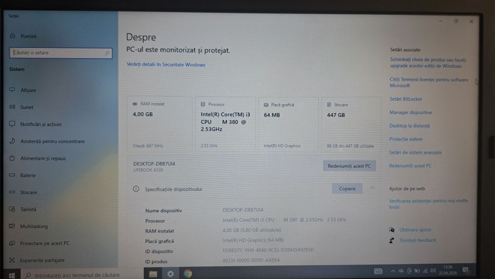 Laptop Fujitsu Lifebook I3, 4 Gb Ram, Windous, programe nou instalate