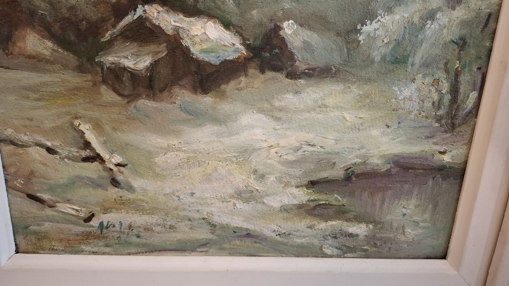 Tablou vechi, ulei pe carton, rama lemn, semnat