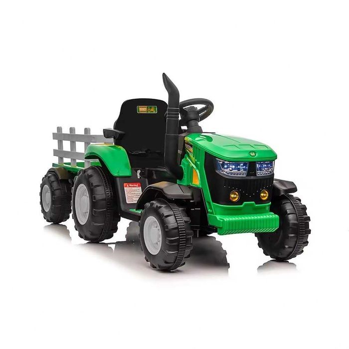 Tractor electric pentru copii Nichiduta Track Green 90W cu telecomanda 2.5G, Acumulator 12V, Remorca detasabila, Centura siguranta, Faruri  LED,