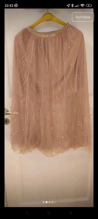 Fustiță lunga cu tul, roz pudra trandafiru, croi avantajos siluetei