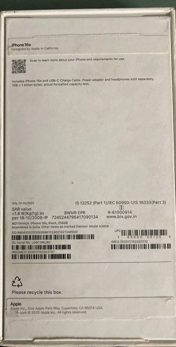 Iphone 16 e 256gb