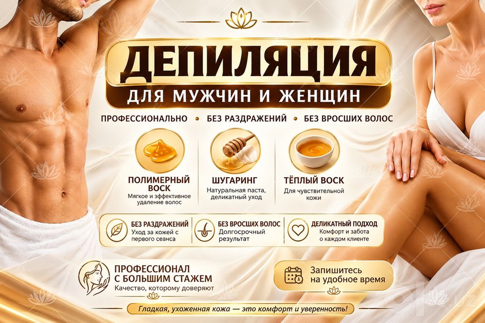 Мужская и женская депиляция. Профессионально. Возможен выезд. Педикюр