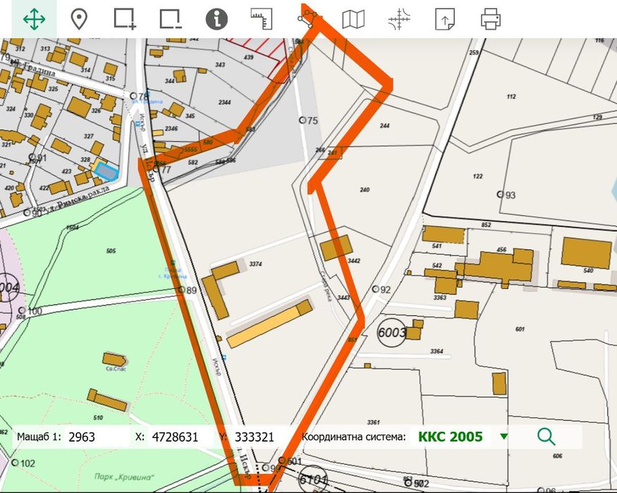 Урбанизиран терен 25 371 кв.м. | 5 сгради | 500м от Околовръстен път | с. Кривина