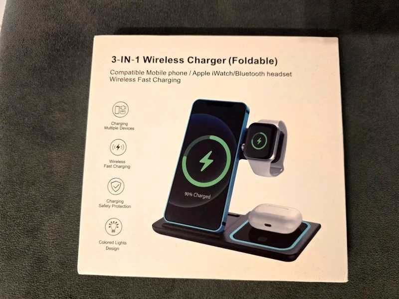 Încărcător Wireless 3 în 1 Pliabil - Telefon, Apple Watch, Căști - NOU