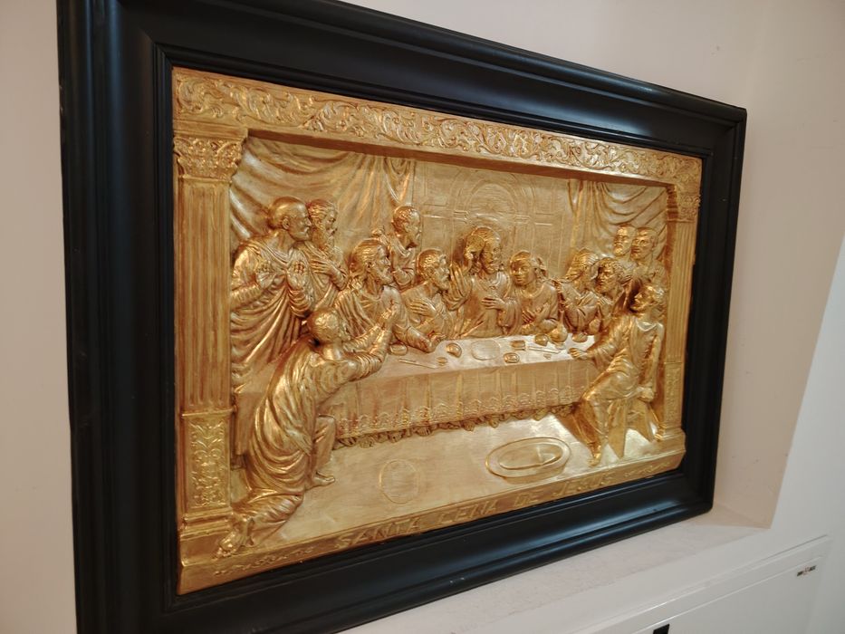 Superb basorelief din alama reprezentând Cina Cea de Taina ,piesa cu o