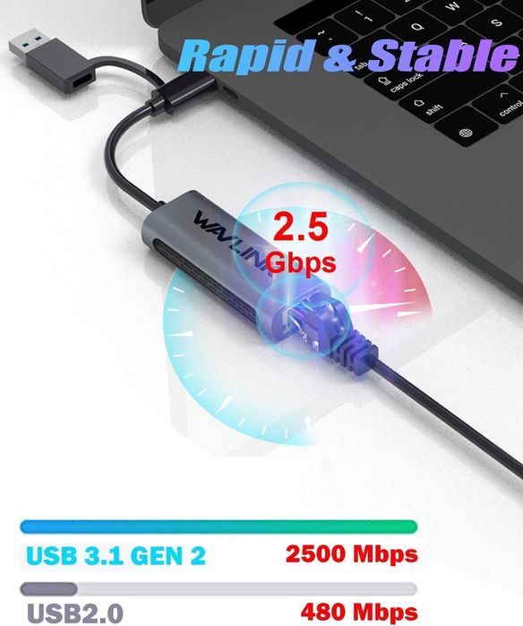 Wavlink USB C към Ethernet адаптер 2.5 Gbps