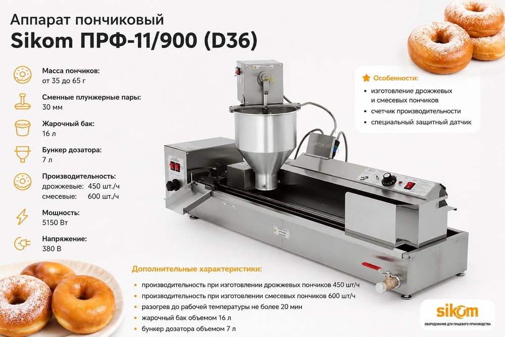 Sikom PRF-11/900 (D36) professional ponchik apparati.