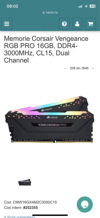 Memorie DDR4 Corsair Vengeance RGB PRO 16GB