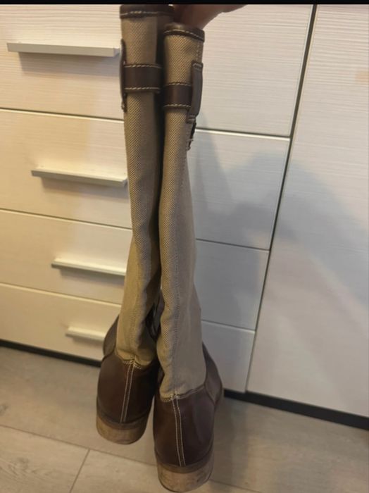 Cizme piele maro si panza bej bretea