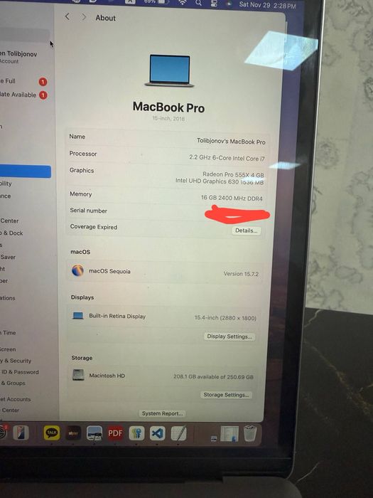 Macbook pro i7 15 inch
