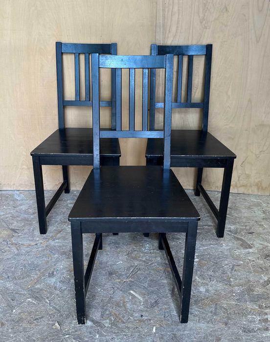 Set 3 Scaune din lemn tip Ikea; Scaun negru