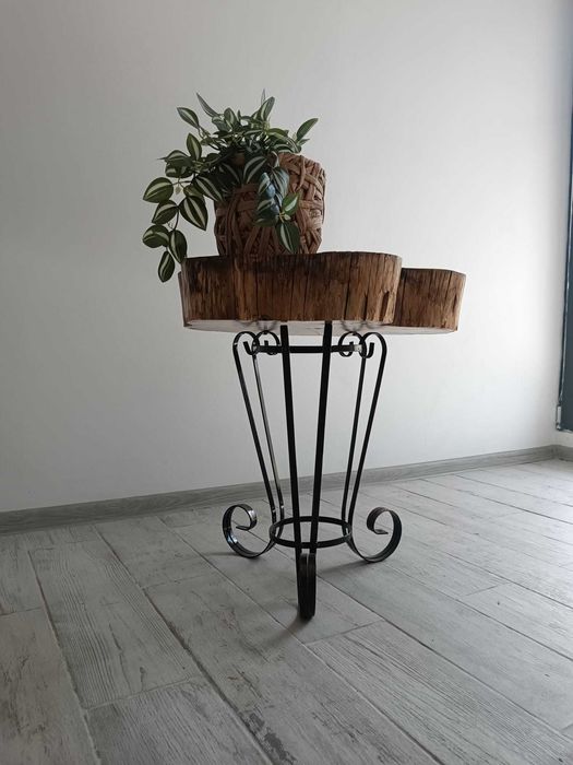 Noptiera de lux Lemn Salcam Imbatranit si baza Fier forjat