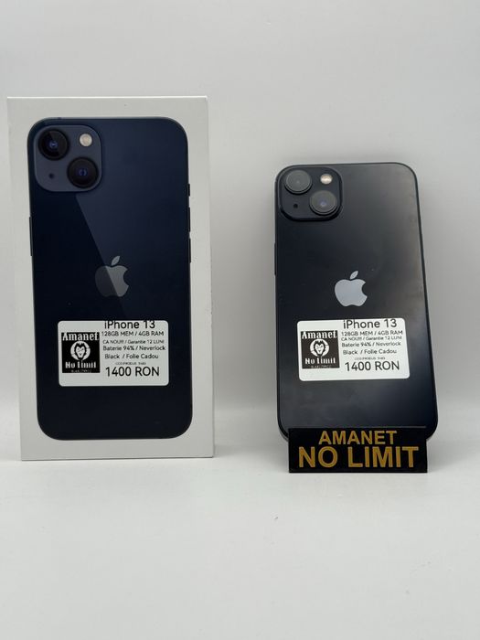 iPhone 13 Black 128GB Baterie 94% Garantie 12 Luni , AMANET NO LIMIT.