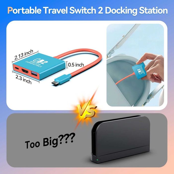 Докинг станция Auarte Switch 2 за Nintendo Switch 2 (2025) или 1/OLED/Steam Deck, преносим докинг
