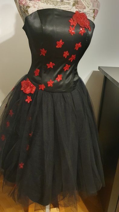 Rochie balerina tulle negru broderie aplicata