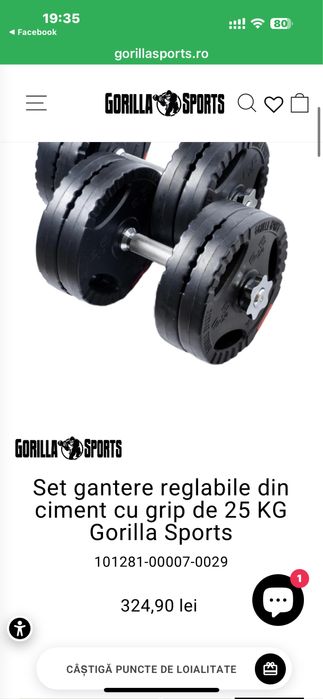 Set gantere reglabile din ciment cu grip de 25 KG Gorilla Sports