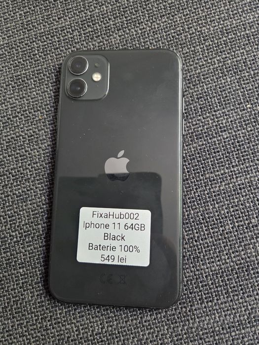 iphone 11, de 64GB,  culoarea negru, capacitate baterie 100%