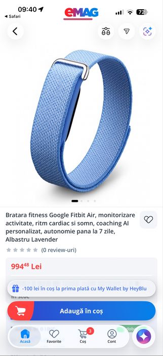 Bratara Google Fitbit Air blue • NOUA / SIGILATA •