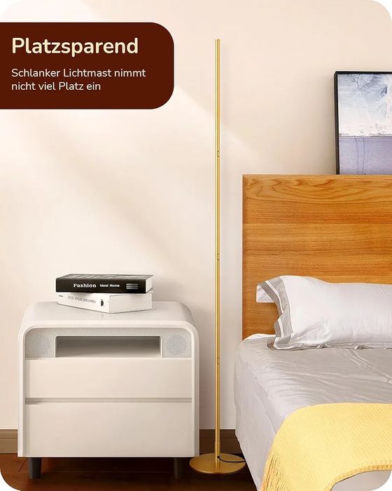 Златна LED подова лампа, димируема, 3000K, 146 см