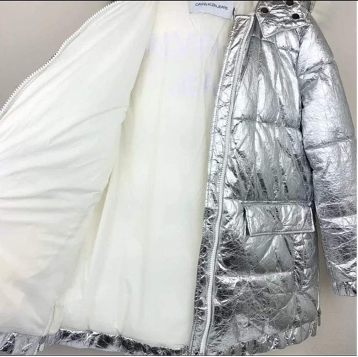 CALVIN KLEIN  Silver Quilted Hooded Oversized Puffer Jacket Coat XL