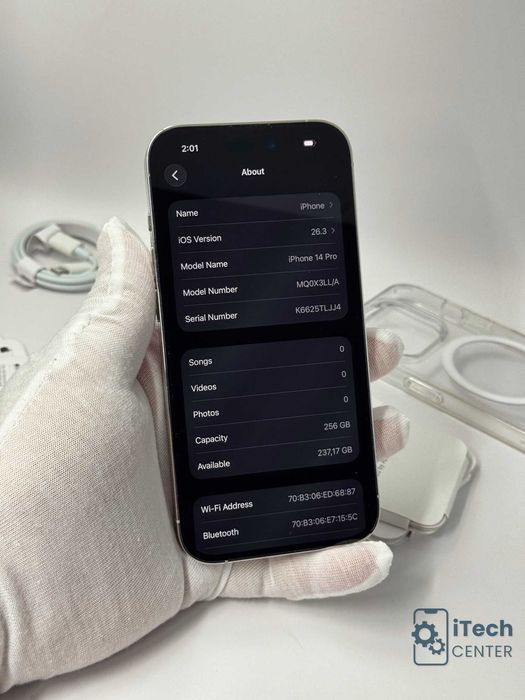 iPhone 14 Pro, 256GB, Silver, 100% батерия, КАТО НОВ, ГАРАНЦИЯ!